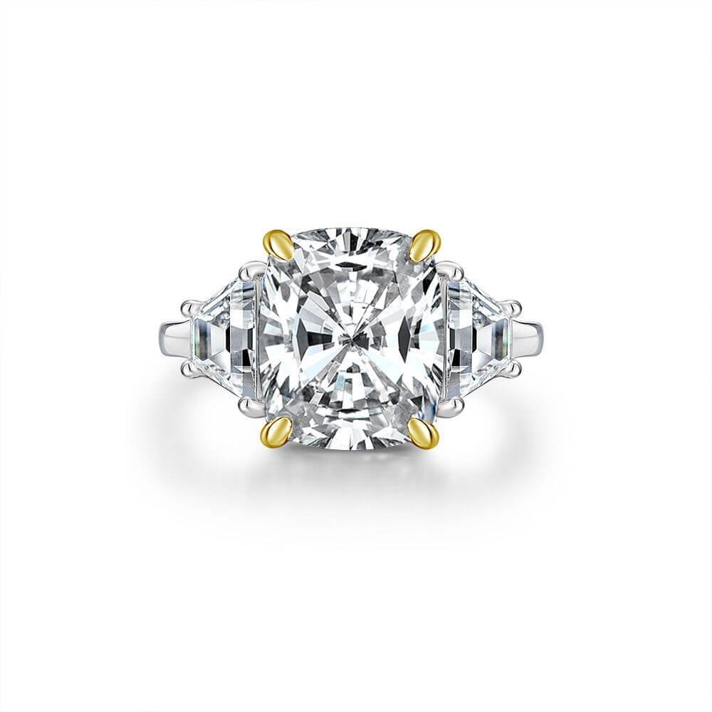 Three Stone Long Cushion Cut Sapphire Sterling Silver Ring