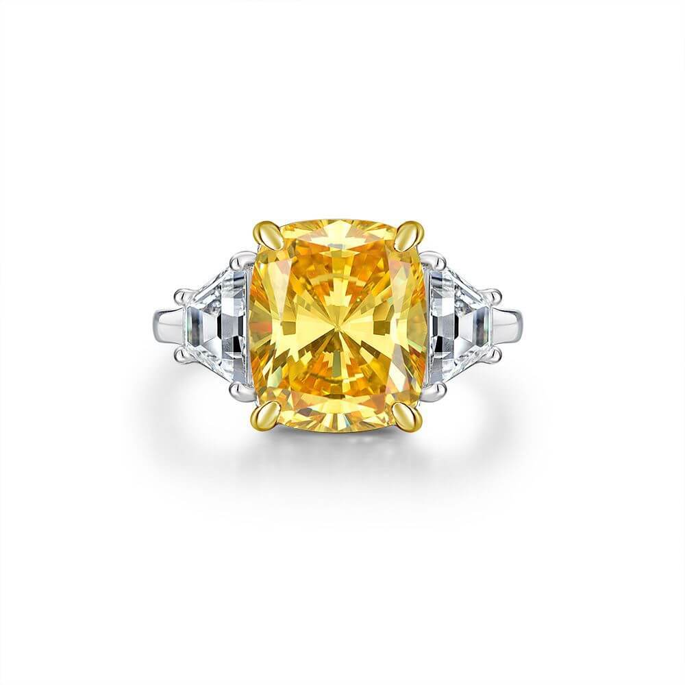 Three Stone Long Cushion Cut Sapphire Sterling Silver Ring