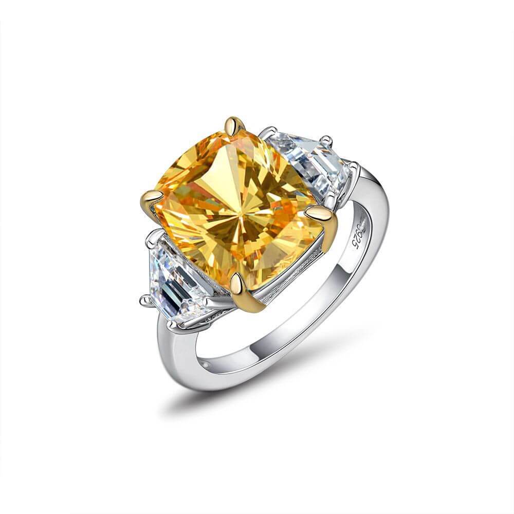 Three Stone Long Cushion Cut Sapphire Sterling Silver Ring