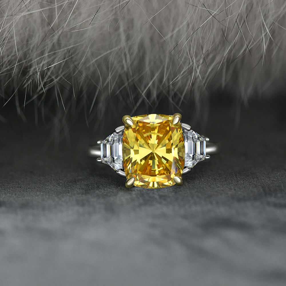 Three Stone Long Cushion Cut Sapphire Sterling Silver Ring