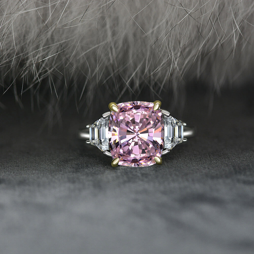 Three Stone Long Cushion Cut Sapphire Sterling Silver Ring
