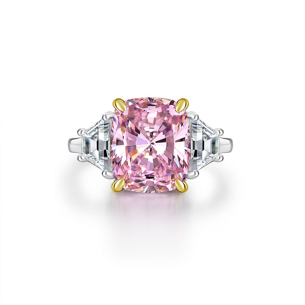 Three Stone Long Cushion Cut Sapphire Sterling Silver Ring