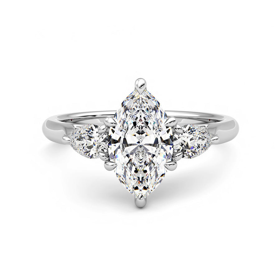 Three Stone Marquise-Cut Moissanite Pear-Cut Side Stone Engagement Ring