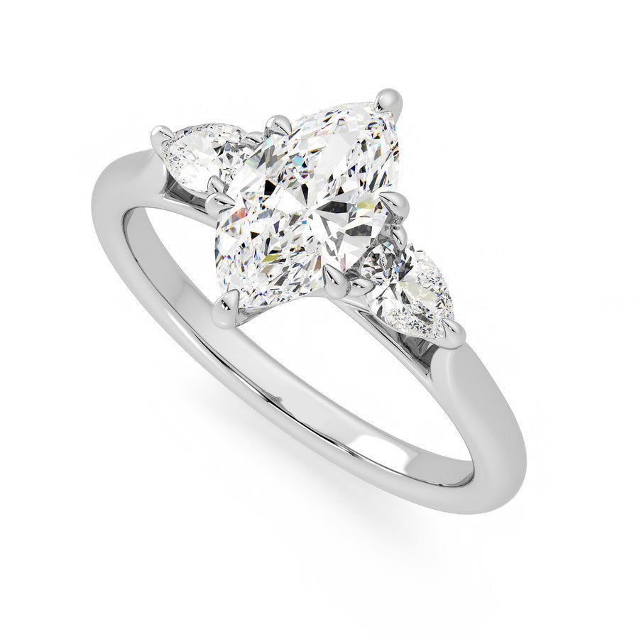 Three Stone Marquise-Cut Moissanite Pear-Cut Side Stone Engagement Ring