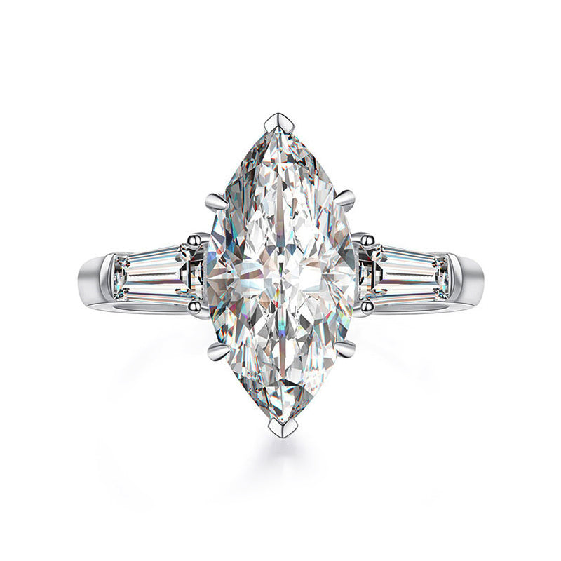 Three Stone Marquise-Cut Moissanite Tapered Baguette Engagement Ring