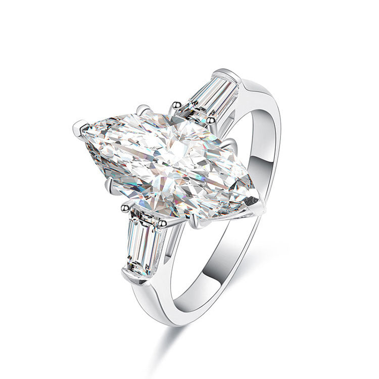 Three Stone Marquise-Cut Moissanite Tapered Baguette Engagement Ring