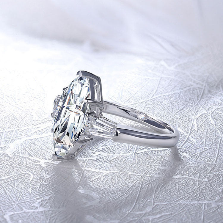 Three Stone Marquise-Cut Moissanite Tapered Baguette Engagement Ring