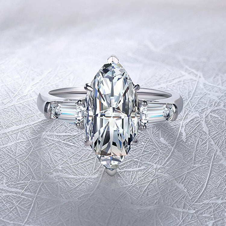 Three Stone Marquise-Cut Moissanite Tapered Baguette Engagement Ring