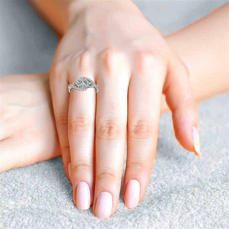 Three Stone Moissanite And Pear Side Stone Bypass Pave Engagement Ring