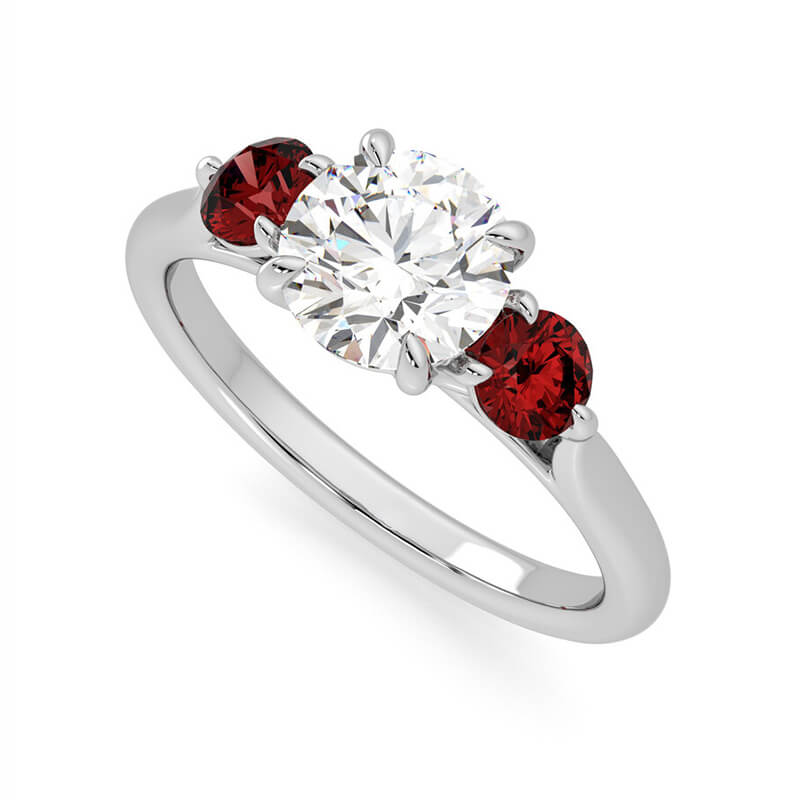 Three Stone Moissanite And Ruby Trilogy Engagement Ring