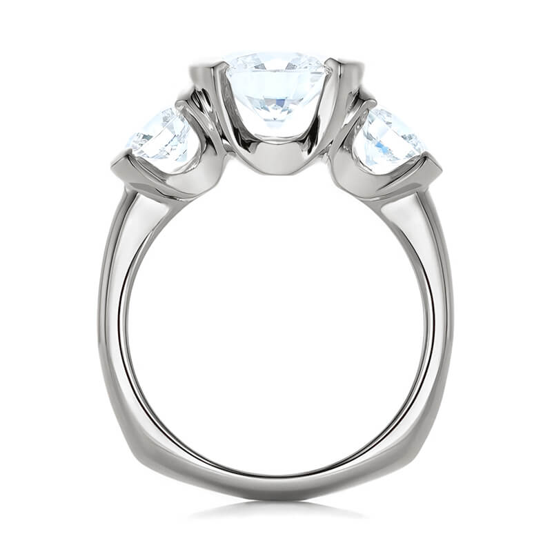 Three Stone Moissanite And Sapphire Bezel Euro Shank Engagement Ring