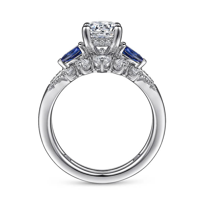 Three Stone Moissanite And Sapphire Enhanced Split Shank Engagement Ring