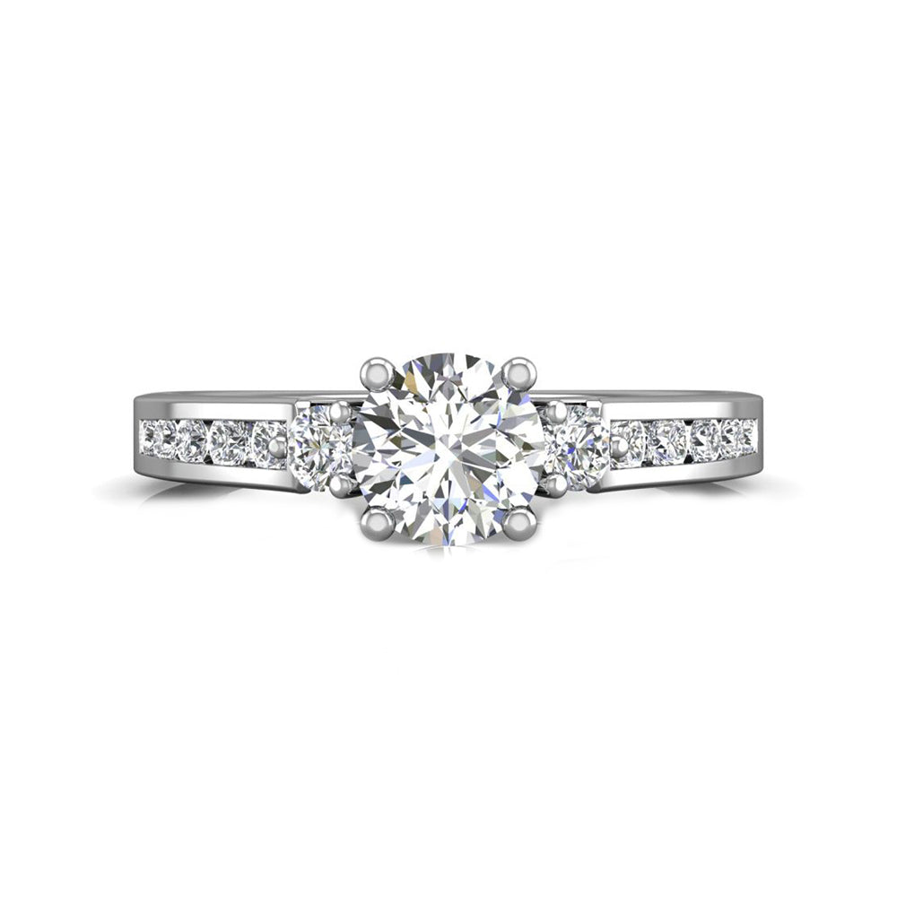 Three Stone Moissanite Channel Set Gold Engagement Ring
