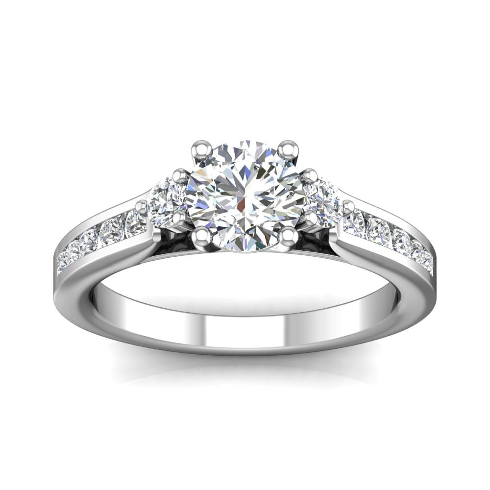 Three Stone Moissanite Channel Set Gold Engagement Ring