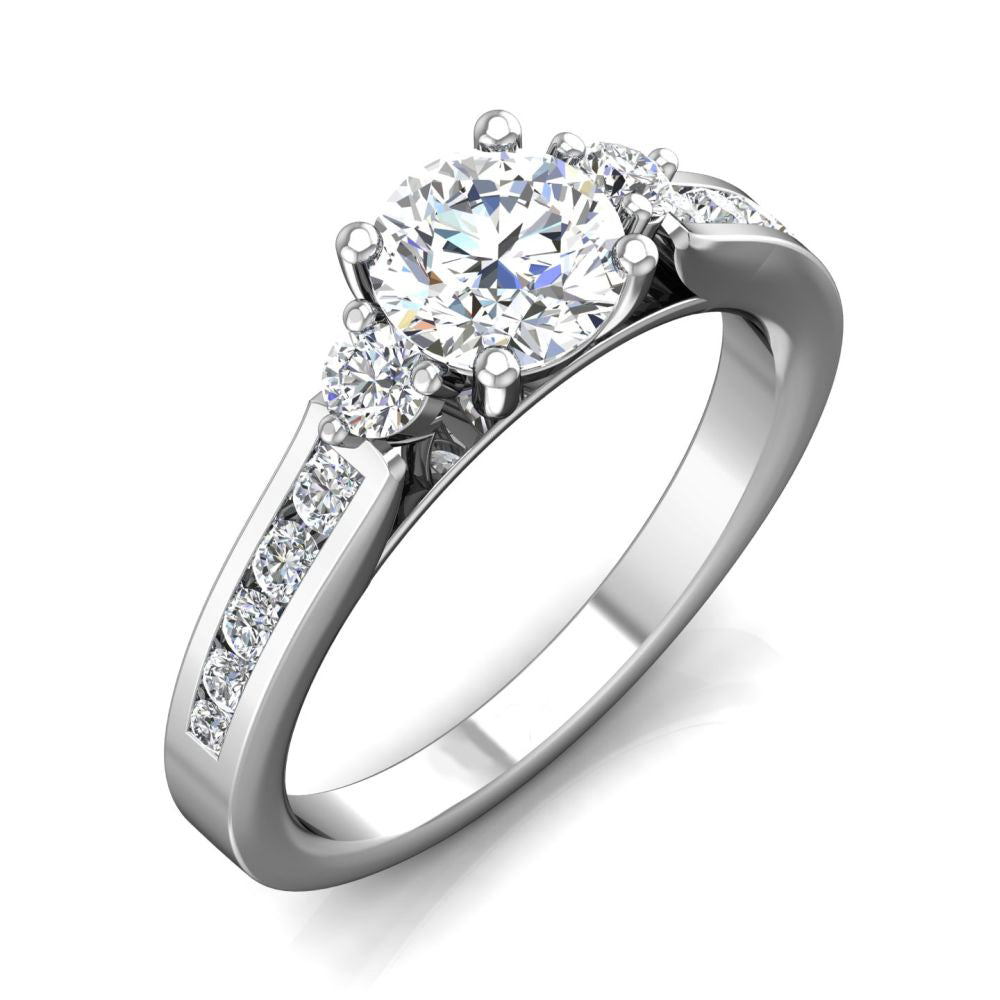 Three Stone Moissanite Channel Set Gold Engagement Ring