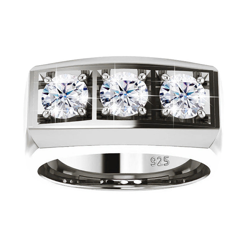 Three Stone Moissanite Geometry Engagement Ring