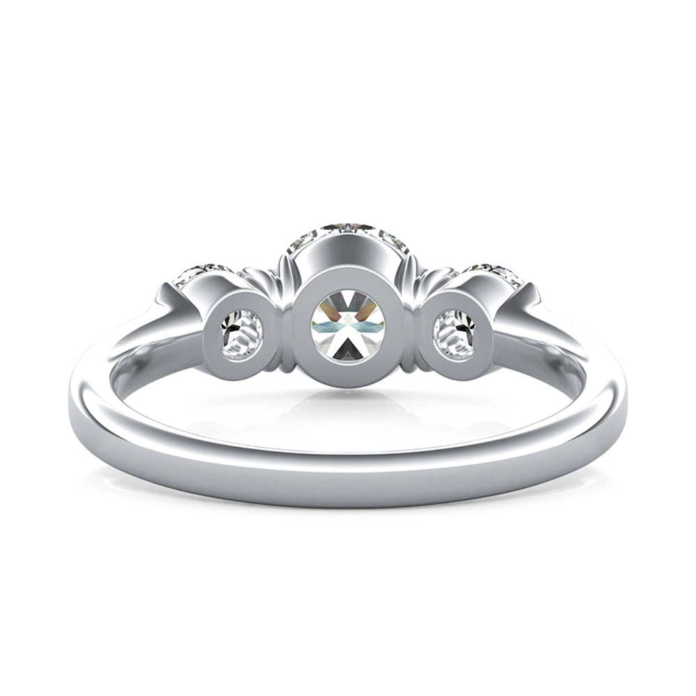 Three Stone Moissanite Half Bezel Engagement Ring