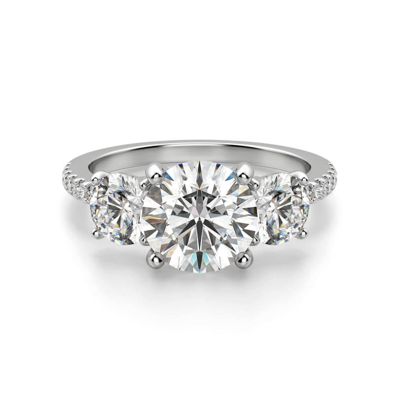 Three Stone Moissanite Pave Gold Engagement Ring