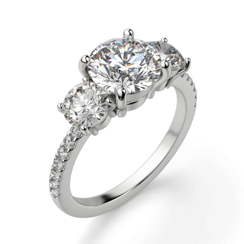 Three Stone Moissanite Pave Gold Engagement Ring