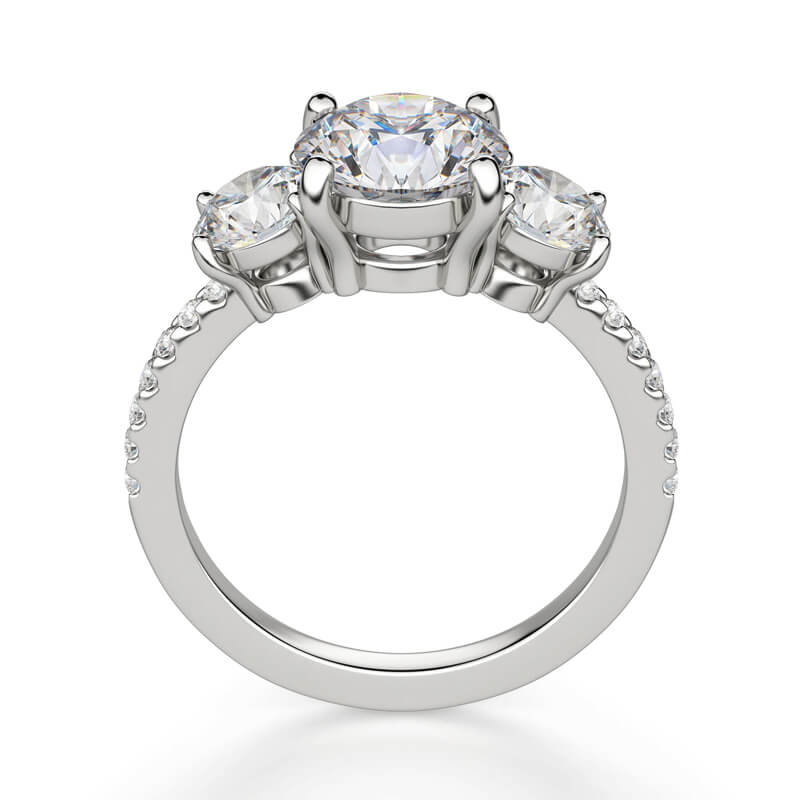 Three Stone Moissanite Pave Gold Engagement Ring