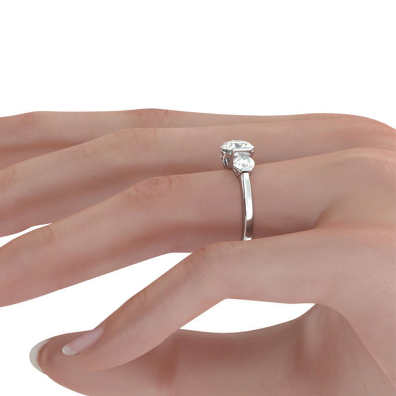 Three Stone Moissanite U-Shaped Bar Set Engagement Ring