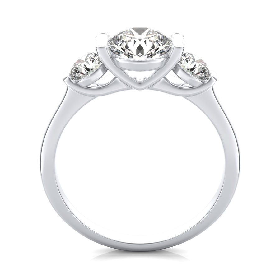 Three Stone Moissanite U-Shaped Bar Set Engagement Ring