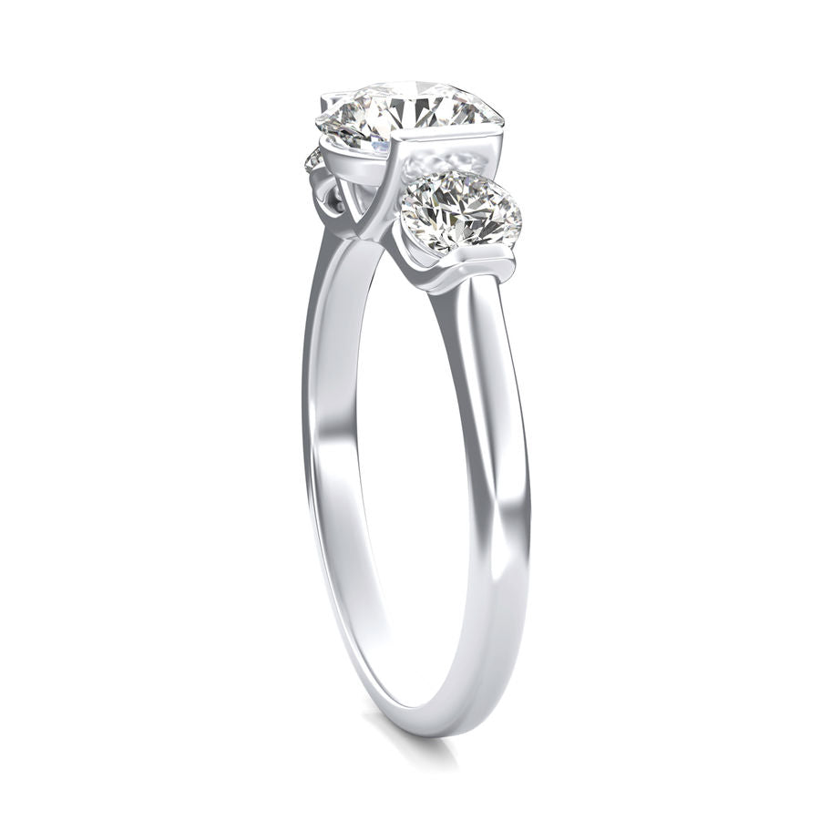 Three Stone Moissanite U-Shaped Bar Set Engagement Ring
