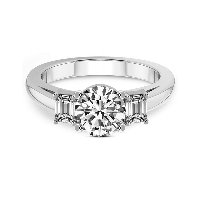 Three Stone Moissanite With Emerald-Cut Sapphire Engagement Ring
