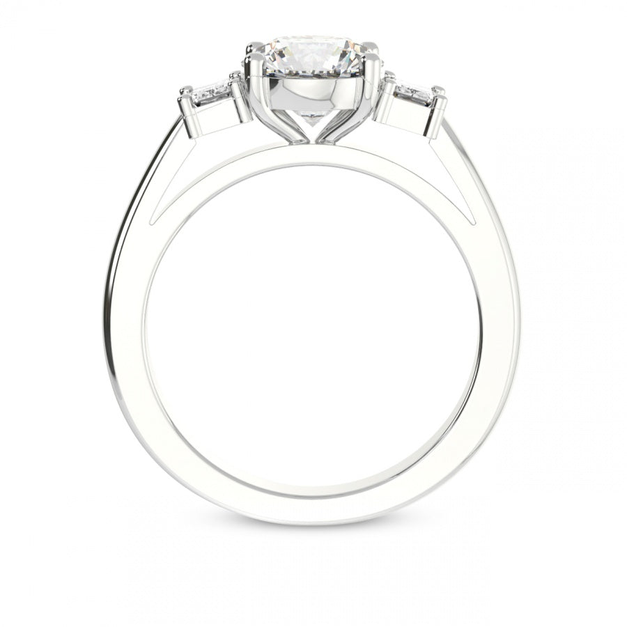 Three Stone Moissanite With Emerald-Cut Sapphire Engagement Ring