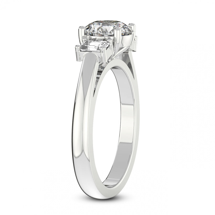 Three Stone Moissanite With Emerald-Cut Sapphire Engagement Ring