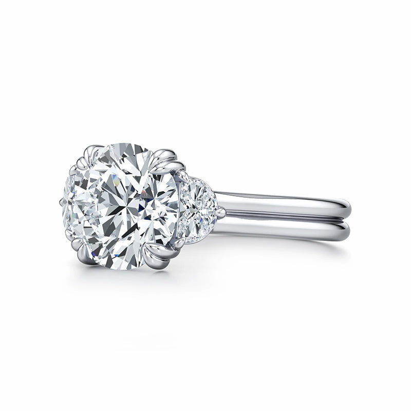 Three Stone Moissanite With Half Moon Sapphire Dual-Row Engagement Ring
