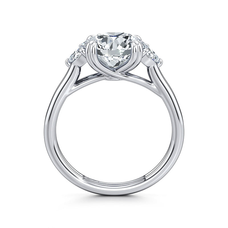 Three Stone Moissanite With Half Moon Sapphire Dual-Row Engagement Ring
