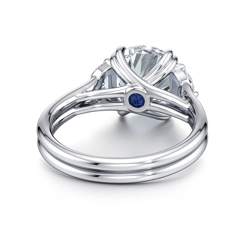 Three Stone Moissanite With Half Moon Sapphire Dual-Row Engagement Ring