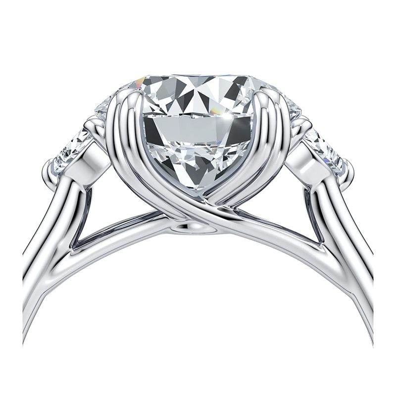 Three Stone Moissanite With Half Moon Sapphire Dual-Row Engagement Ring