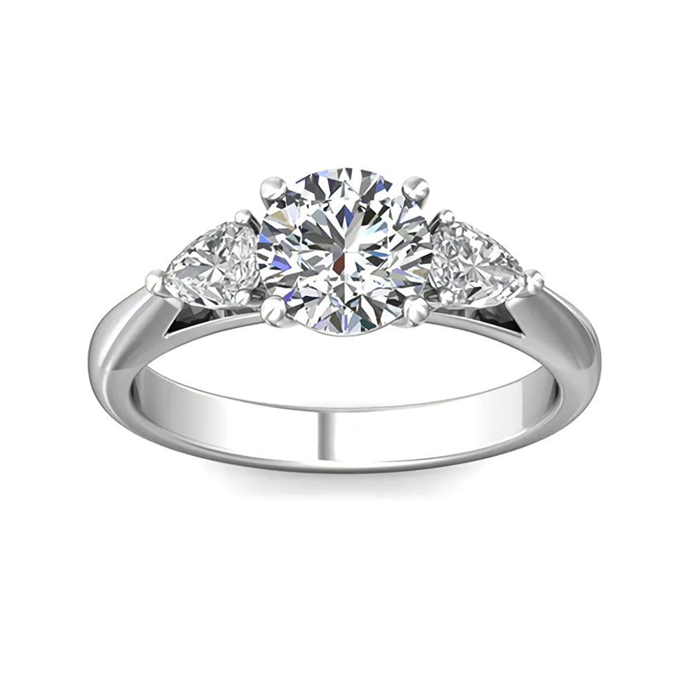 Three Stone Moissanite With Pear-Cut Accent Engagement Ring
