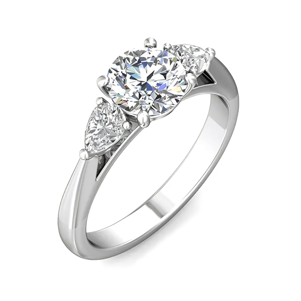 Three Stone Moissanite With Pear-Cut Accent Engagement Ring