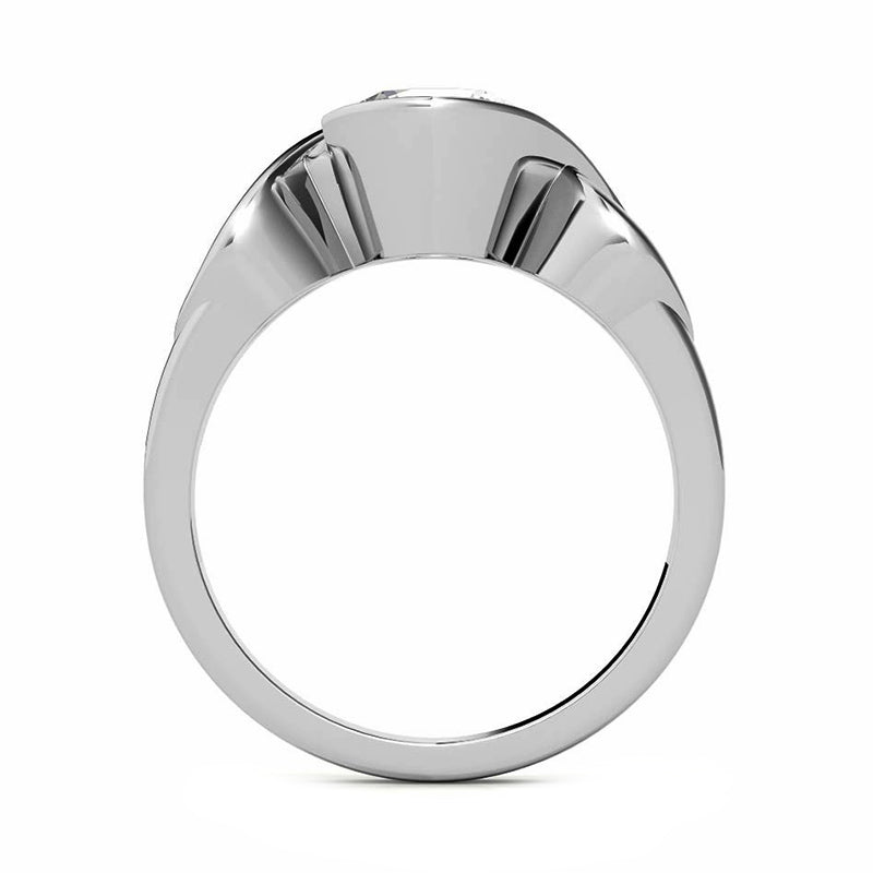 Three Stone Moissanite With Pear Bypass Eternity Engagement Ring
