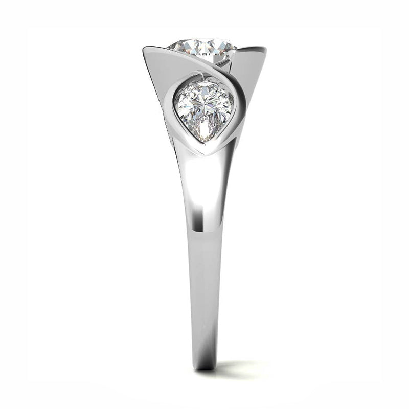 Three Stone Moissanite With Pear Bypass Eternity Engagement Ring