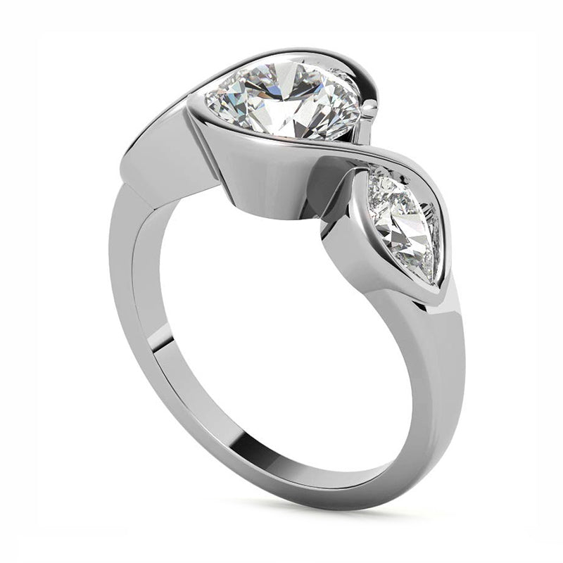 Three Stone Moissanite With Pear Bypass Eternity Engagement Ring