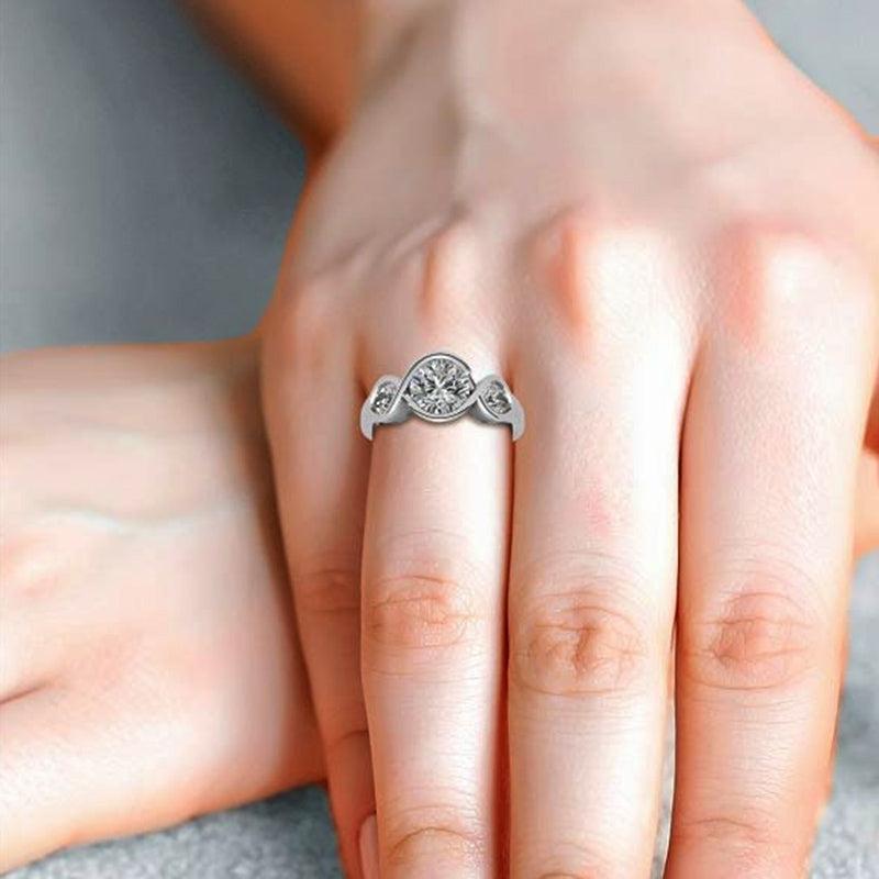 Three Stone Moissanite With Pear Bypass Eternity Engagement Ring