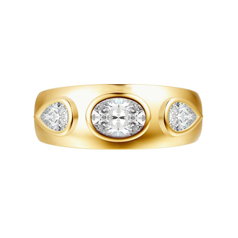 Three Stone Oval And Pear Moissanite Engagement Ring