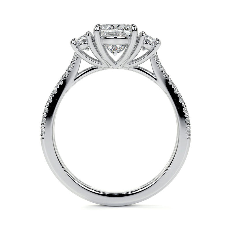 Three Stone Oval Moissanite Criss-Cross Pave Engagement Ring