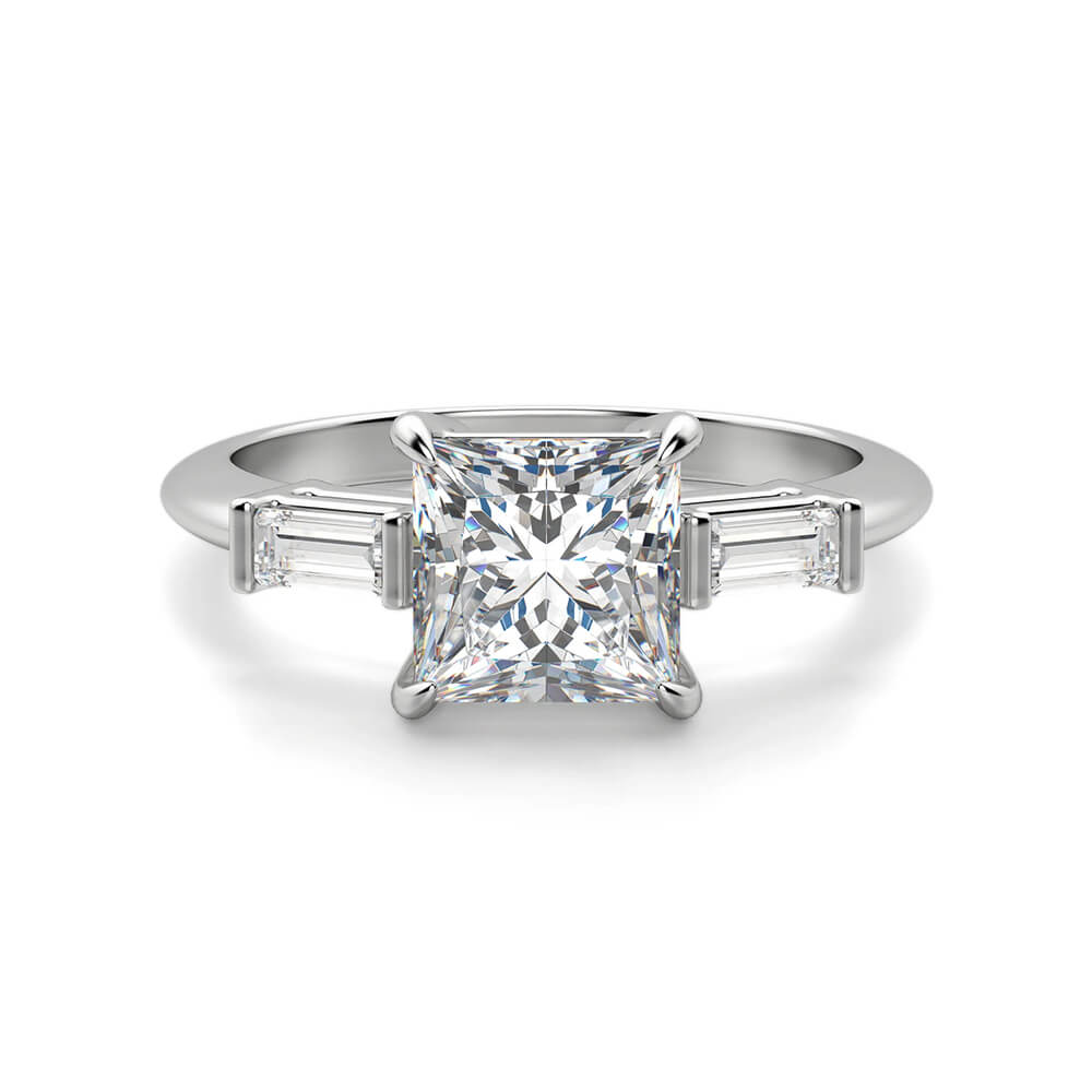 Three Stone Princess And Baguette Moissanite Engagement Ring