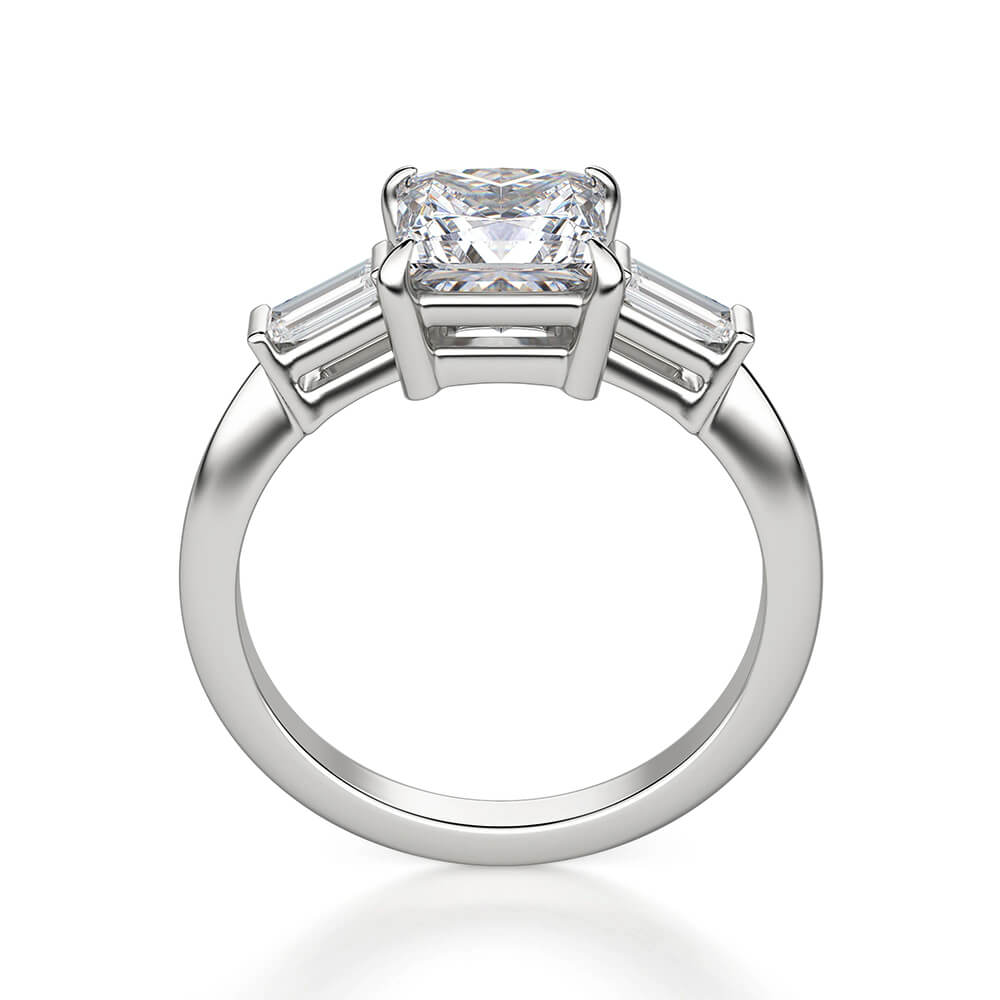 Three Stone Princess And Baguette Moissanite Engagement Ring