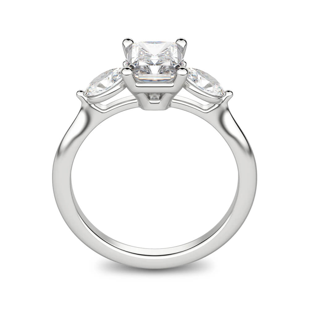 Three Stone Radiant-Cut Moissanite Oval Side Stone Engagement Ring