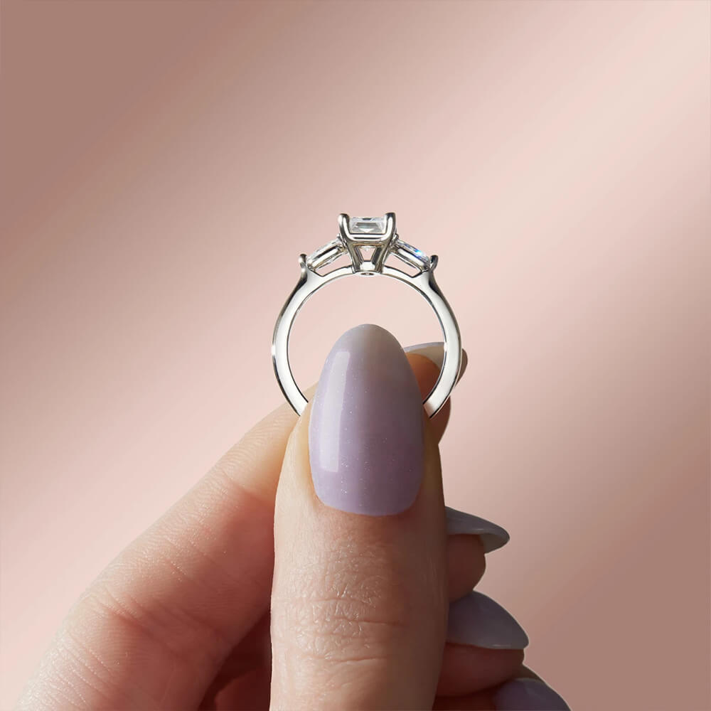 Three Stone Radiant-Cut Moissanite Oval Side Stone Engagement Ring