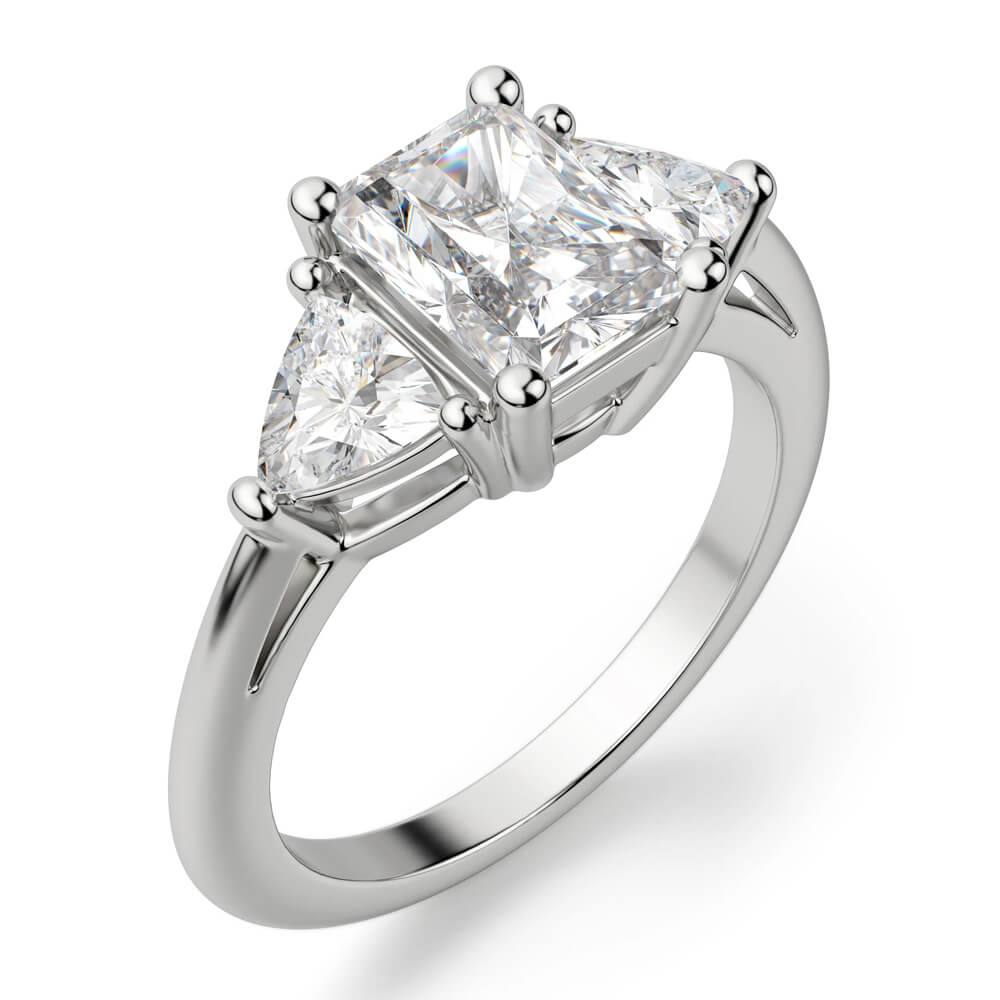 Three Stone Radiant And Trillion Moissanite Polish Engagement Ring