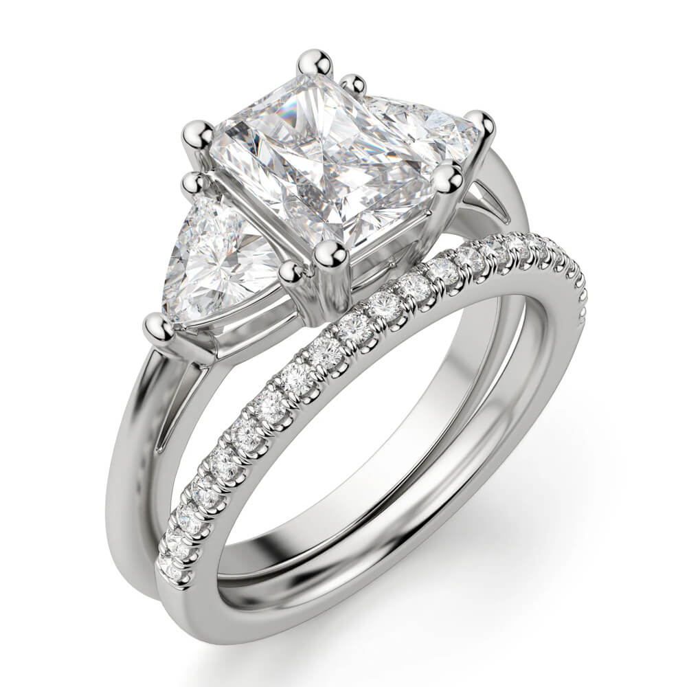 Three Stone Radiant And Trillion Moissanite Polish Engagement Ring