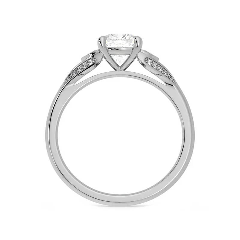 Three Stone Round Moissanite And Half-Moon Accents Engagement Ring