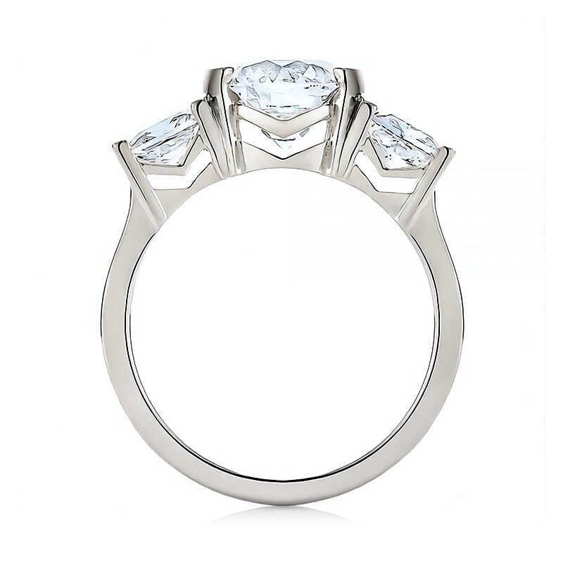 Three Stone Round Moissanite And Princess Sapphire Half Bezel Engagement Ring